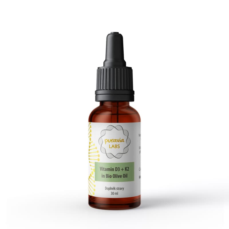 Puravia LABS Vitamín D3 + K2 kapky v BIO olivovém oleji, 30 ml - PuraviaLabs