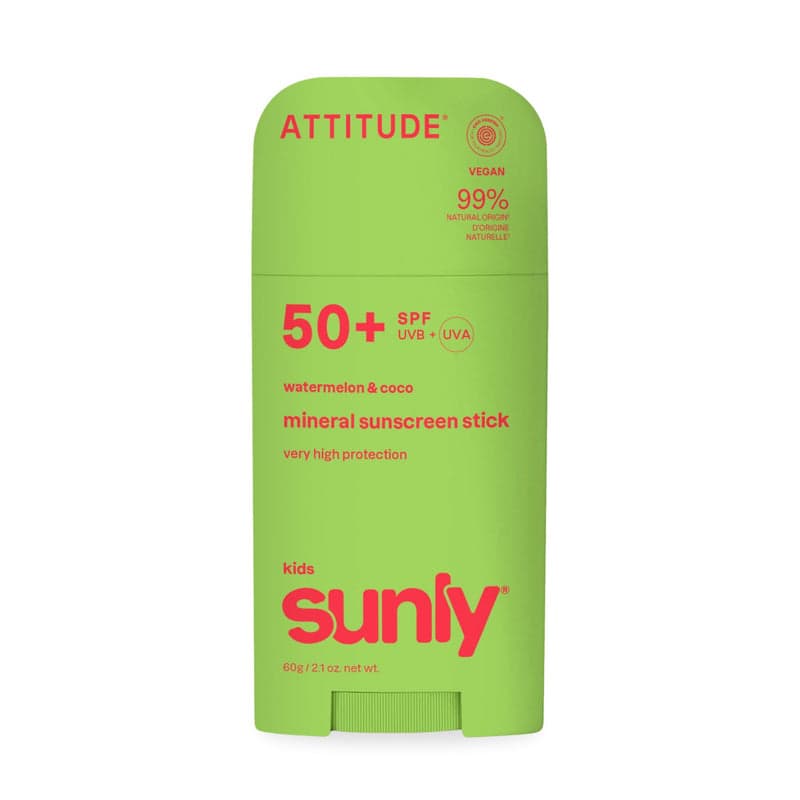 ATTITUDE Sunly Dětský minerální opalovací krém (tyčinka) SPF 50+  s vůní melounu a kokosu 60 g - ATTITUDE