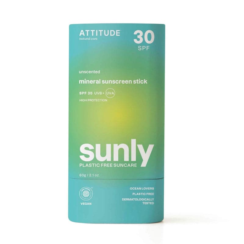 ATTITUDE Sunly Minerální opalovací krém (tyčinka) SPF 30 bez vůně 60 g - ATTITUDE