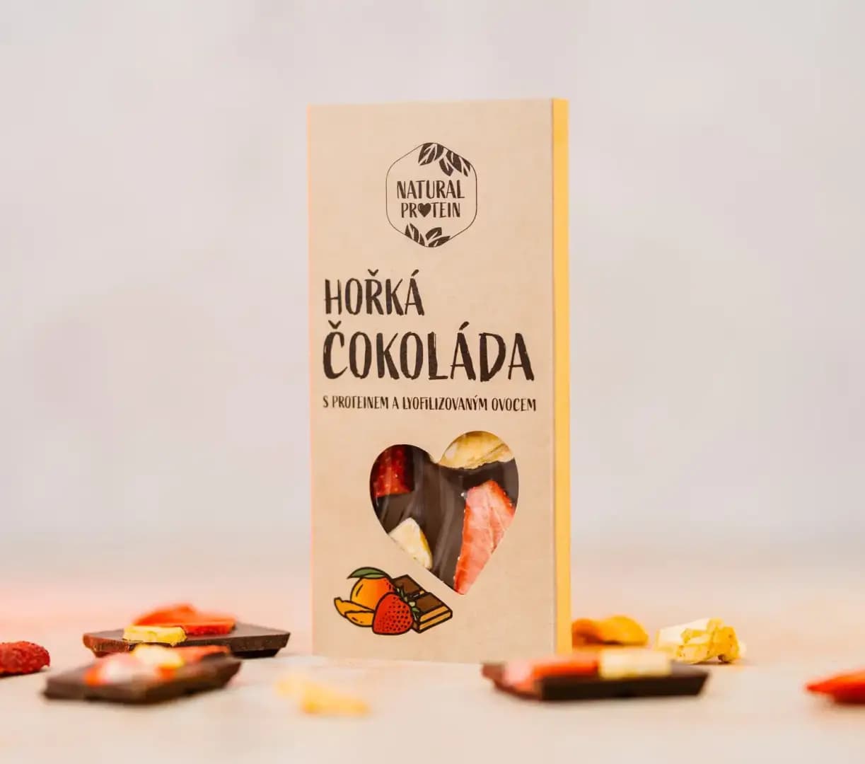 NaturalProtein Hořká čokoláda s proteinem a lyofilizovaným ovocem (85g) - náhled 5